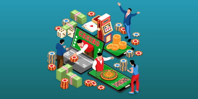 रूलेट टेबल के ऊपर बने गैम्बलिंग चिह्न।